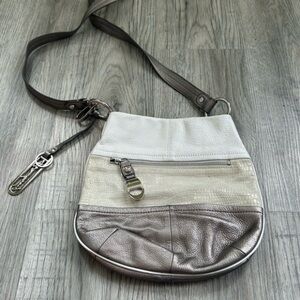 Stylish Women's Leather Crossbody Bag - Gray and Cream